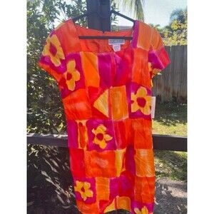 Vibrant Vintage Tropical Jessica Howard Floral Print Dress, Size 14, NWT